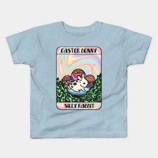 Cute Netherland Dwarf Bunny Celebrating Easter with Colorful Eggs Vintage Bunny Tarot Kids T-Shirt